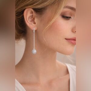🪩Arena Silver Tone Pavé Crystal Ball Linear Drop Earrings 🪩